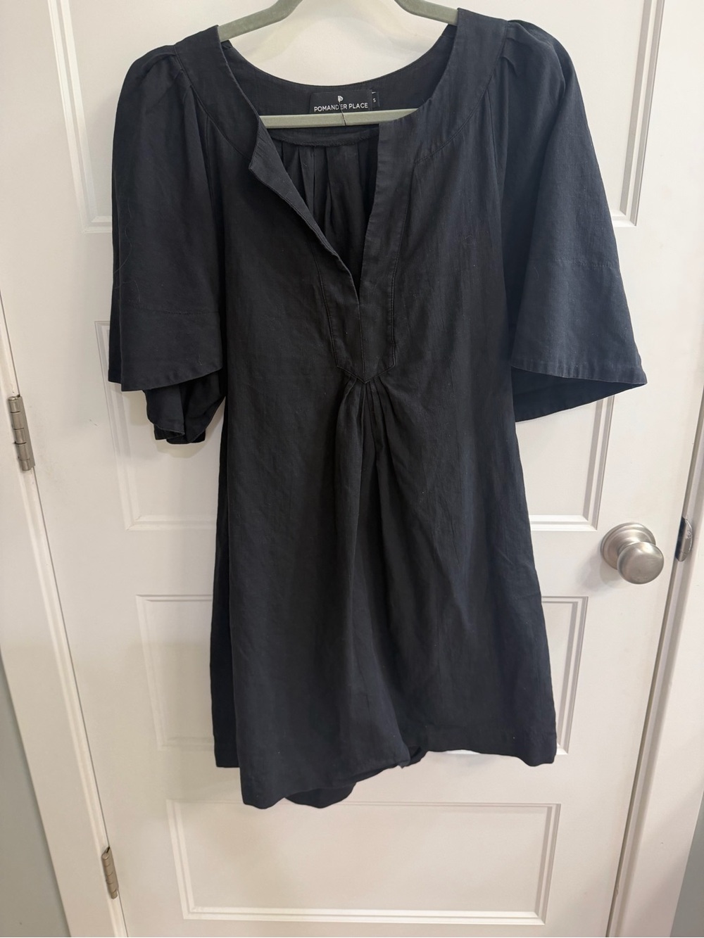Pomander Place Black Tunic with V-Slit & Puff Sleeves